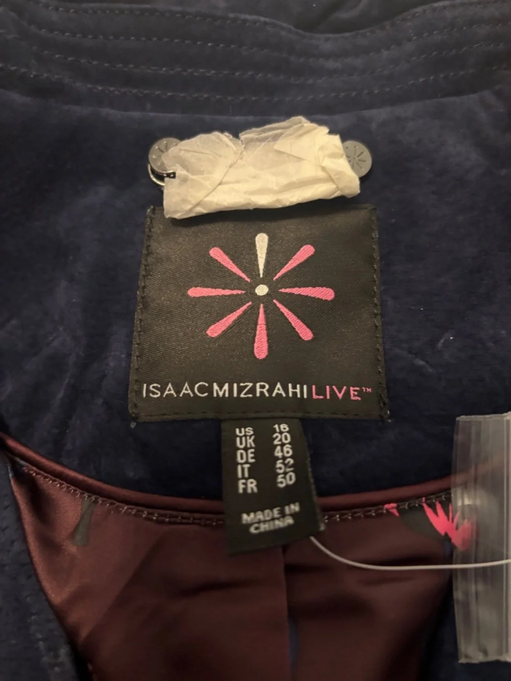 Isaac Mizrahi Navy Suede Leather Floral Lined Moto Jacket Silver Accents NWT - Picture 2 of 11